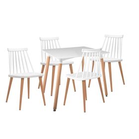 Lavida-art Τραπεζαρία: Τραπέζι 80x80 Οξιά/mdf + 4 Καρέκλες Μέταλλο Βαφή Φυσικό pp Άσπρο