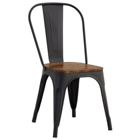 Relix Wood Καρέκλα Μέταλλο Βαφή Μαύρο Extra Matte, Κάθισμα Dark Oak, Στοιβαζόμενη