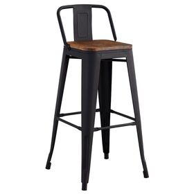 Relix Wood Σκαμπό bar με Πλάτη,μέταλλο Βαφή Μαύρο Extra Matte, Απόχρωση Ξύλου Dark oak