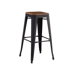 Relix Wood Σκαμπό Bar, Μέταλλο Βαφή Μαύρο Extra Matte Κάθισμα Dark Oak, Στοιβαζόμενο
