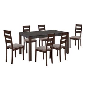 Sienna set (1+6) Τραπεζαρίας - Κουζίνας, Σκούρο Καρυδί, Melamine Greystone,ύφασμα Μπεζ