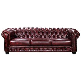 Chesterfield Birmingham Καναπές 4θέσιος Σαλονιού Καθιστικού, Δέρμα Antique red