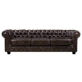 Chesterfield Birmingham Καναπές 4θέσιος Σαλονιού Καθιστικού, Δέρμα Καφέ