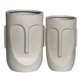 Flower pot-Totem set 2 Τεμαχίων, Cement Απόχρωση Sand Brown
