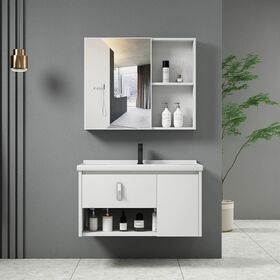 Idea-2 set Έπιπλο Κρεμαστό Μπάνιου Άσπρο, Καθρέπτης + Πάγκος με Νιπτήρα και Μπαταρία