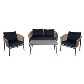 Gasba set Σαλόνι Κήπου 4τεμ, alu Ανθρακί, Rope Wicker Φυσικό, Μαξιλάρια Σκούρο Γκρι