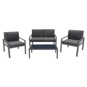 Rivian set Σαλόνι Κήπου 4τεμ, Μέταλλο Βαφή Ανθρακί, Μαξιλάρια Γκρι