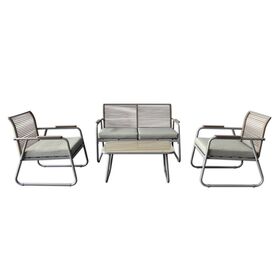 Rocco set Σαλόνι Κήπου 4τεμ, Μέταλλο Μπεζ, Rope Wicker Μπεζ, Μαξιλ.μπεζ, Γυαλί Μπεζ