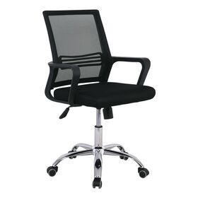 Bf2110 Πολυθρόνα Γραφείου Μέταλλο Χρώμιο, Mesh Μαύρο