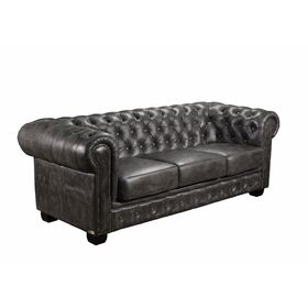 Chesterfield Birmingham Καναπές 3θέσιος Σαλονιού Καθιστικού, Δέρμα Antique Grey