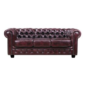 Chesterfield Birmingham Καναπές 3θέσιος Σαλονιού Καθιστικού, Δέρμα Antique red