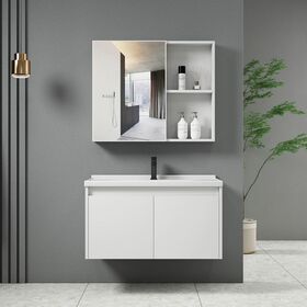 Idea-1 set Έπιπλο Κρεμαστό Μπάνιου Άσπρο, Καθρέπτης + Πάγκος με Νιπτήρα και Μπαταρία