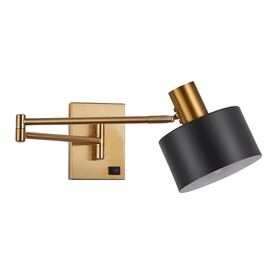 Se21-gm-52-ms1 Adept Wall Lamp Gold Matt Wall Lamp With Switcher and Black Metal Shade+