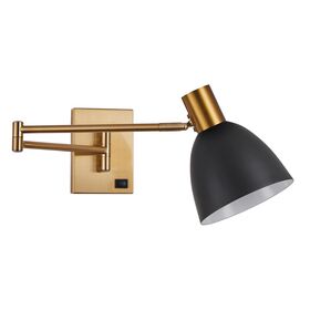 Se21-gm-52-ms2 Adept Wall Lamp Gold Matt Wall Lamp With Switcher and Black Metal Shade+