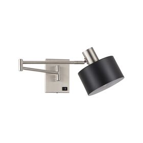 Se21-nm-52-ms1 Adept Wall Lamp Nickel Matt Wall Lamp With Switcher and Black Metal Shade+