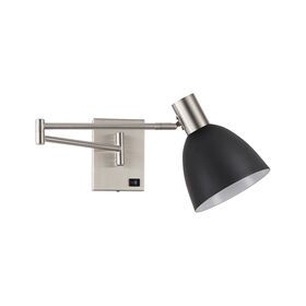 Se21-nm-52-ms2 Adept Wall Lamp Nickel Matt Wall Lamp With Switcher and Black Metal Shade+