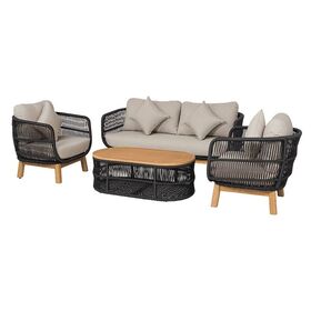 Mark set Σαλόνι Κήπου 4 Τεμαχίων Acacia Φυσικό, Rope Wicker Μαύρο, Μαξιλάρια Μπεζ