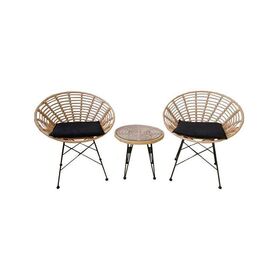 Set Καθιστικό Μεταλλικό Μαύρο/wicker Φυσικό salsa coral  Ε283,s