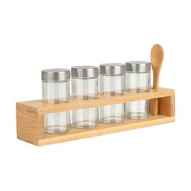 Estia Δοχεια Μπαχαρικων Bamboo Essentials Γυαλινα σετ 6 τεμ με Μεταλλικο Καπακι & Βαση Bamboo με κου
