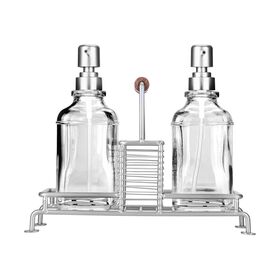 Estia Δοχεια Υγρου Πιατων Allure 2x300ml με Μεταλλικη Βαση & Θηκη για Σφουγγαρι Ασημι