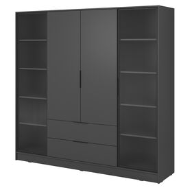 Ντουλάπα Kelly Flutes rd Γραφίτης με Ημιδιάφανο Τζάμι  206x200x51cm
