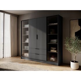 Ντουλάπα Kelly Flutes rd Ανθρακί με Ημιδιάφανο Τζάμι  206x200x51cm
