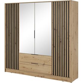 Ντουλάπα Τετράφυλλη Nelly Φυσικό Artisan με Καθρέπτη 206x200x51cm