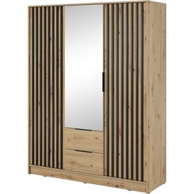 Ντουλάπα Τρίφυλλη Nelly Φυσικό Artisan με Καθρέπτη 155x200x51cm