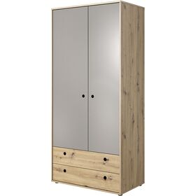 Ντουλάπα Δίφυλλη Kuki Φυσικό Artisan+γκρι Πλατίνα 90x193.6x50.2cm