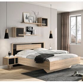 Curtys Κρεβάτι Διπλό 172x204εκ. (Για Στρώμα 160x200εκ.) Sonoma/μαύρη Γυαλιστερή Λάκα