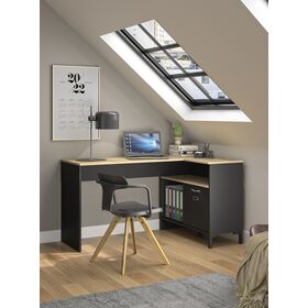 Manchester Γραφείο Γωνιακό 136x88x73εκ. Helvezia oak / Black