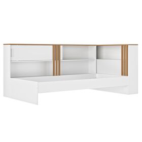 Andrea Κρεβάτι Μονό με Ράφια 219x121x97εκ. ( για Στρώμα 90x190εκ. ) Λευκό / Helvezia oak