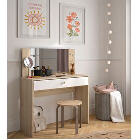 Makeup Μπουντουάρ με ένα Συρτάρι και Καθρέφτη 94x44x121/77εκ. Natural Chestnut / Λευκό