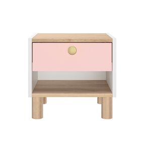 Romy Κομοδίνο με ένα Συρτάρι 39x35x37εκ. Λευκο / ροζ / Blond oak