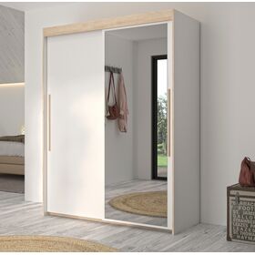 Tulle Ντουλάπα με δύο Συρόμενες Πόρτες 153x60x200εκ. Λευκό / Blond oak