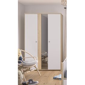 Matis Ντουλάπα με 2 Πόρτες και Καθρέφτη 130x60x202εκ. Natural Chestnut / Λευκό