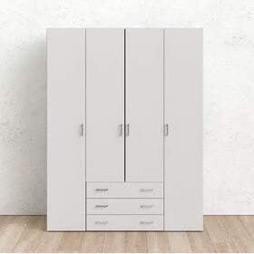 Space Ντουλάπα με 4 Πόρτες και 3 Συρτάρια 154x49,5x200,4εκ.  Λευκό