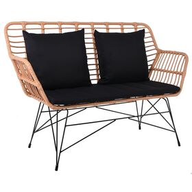 Salsa max Living Καναπές Κήπου 2θέσιος, Μέταλλο Βαφή Μαύρο, Wicker Φυσικό, Μαξιλάρια Μαύρο