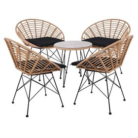 Salsa Coral Coffee set Κήπου Μέταλλο Μαύρο - Γυαλί - Wicker Φυσικό: Τραπεζάκι+4 Πολυθρόνες