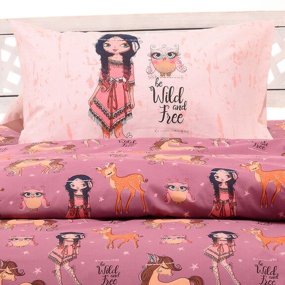 Σετ Μαξιλαροθηκες Indian Girl Violet Kids Line 50x70
