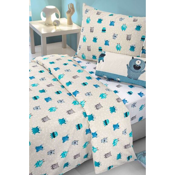 Σετ 3τμχ. Παιδικά Σεντόνια Monsters Blue (Λάστιχο) Saint Clair  100% Cotton