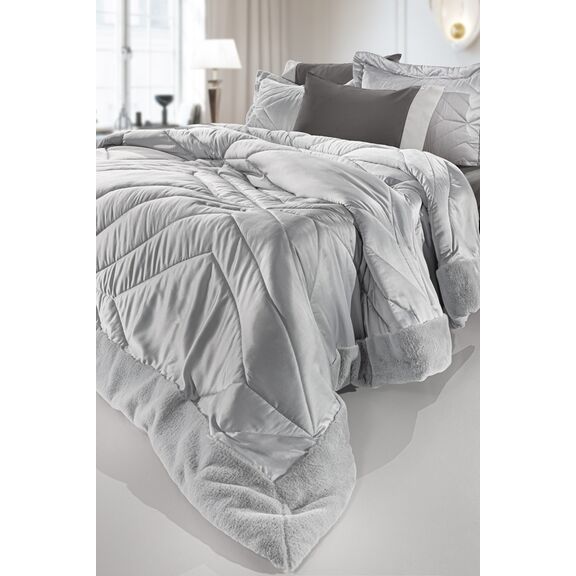Σετ 3τμχ Πάπλωμα Columbia Silver 250x240 guy Laroche  100% Microsatin With Synthetic fur Border