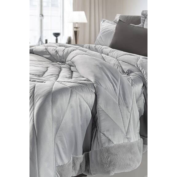 Σετ 3τμχ Πάπλωμα Columbia Silver 250x240 guy Laroche  100% Microsatin With Synthetic fur Border