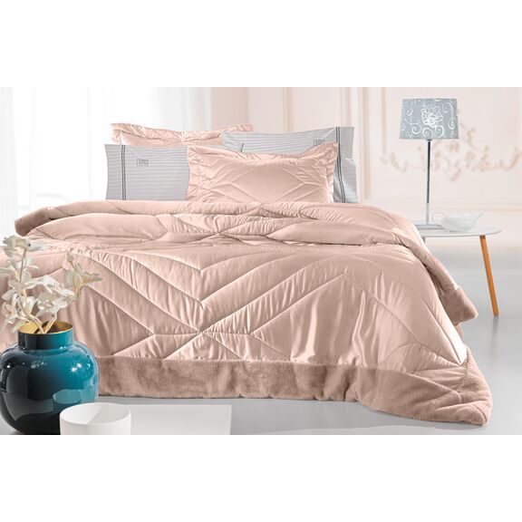 Σετ 3τμχ Πάπλωμα Columbia old Pink 250x240 guy Laroche  100% Microsatin With Synthetic fur Border