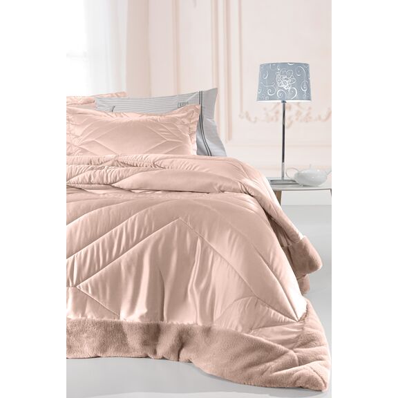 Σετ 3τμχ Πάπλωμα Columbia old Pink 250x240 guy Laroche  100% Microsatin With Synthetic fur Border