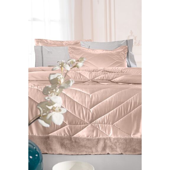 Σετ 3τμχ Πάπλωμα Columbia old Pink 250x240 guy Laroche  100% Microsatin With Synthetic fur Border