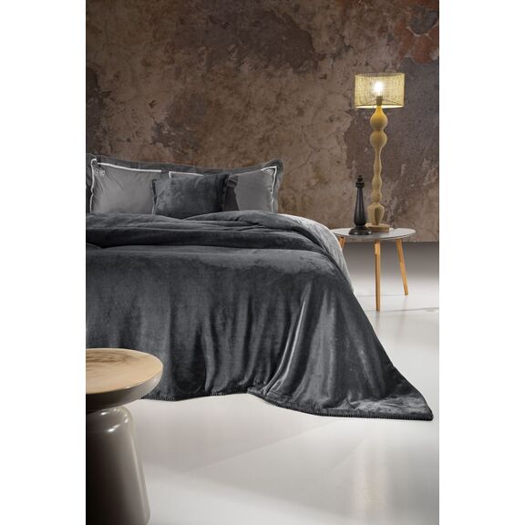 Σετ 2τμχ Κουβέρτα Velvet Anthracite 220x240 guy Laroche  100% Flannel