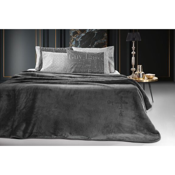 Κουβέρτα Βελουτέ Μονή 160x220cm guy laroche logo - anthracite polyester
