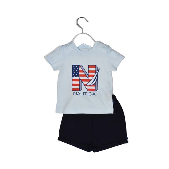 Nautica Des.11 σετ t-Shirt & Shorts Jersey Light Blue / Navy 68cm 3-6 Μηνών