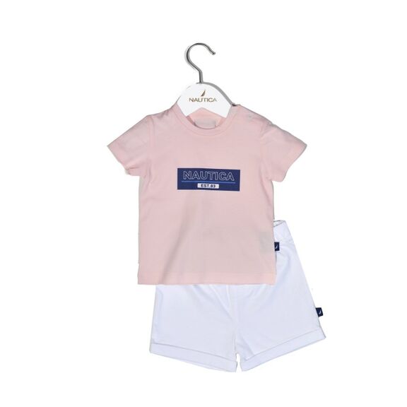Nautica Des.12 σετ t-Shirt & Shorts Jersey Pink/white 74cm 6-9 Μηνών
